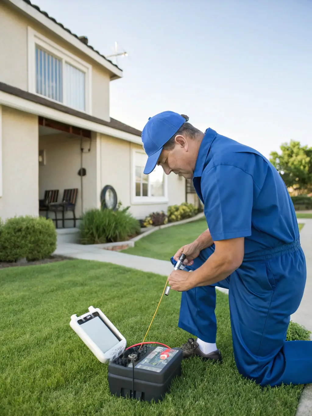 A Texan Water Solutions technician performing a water quality test in a residential home, showcasing the company's commitment to providing personalized service and ensuring water safety.